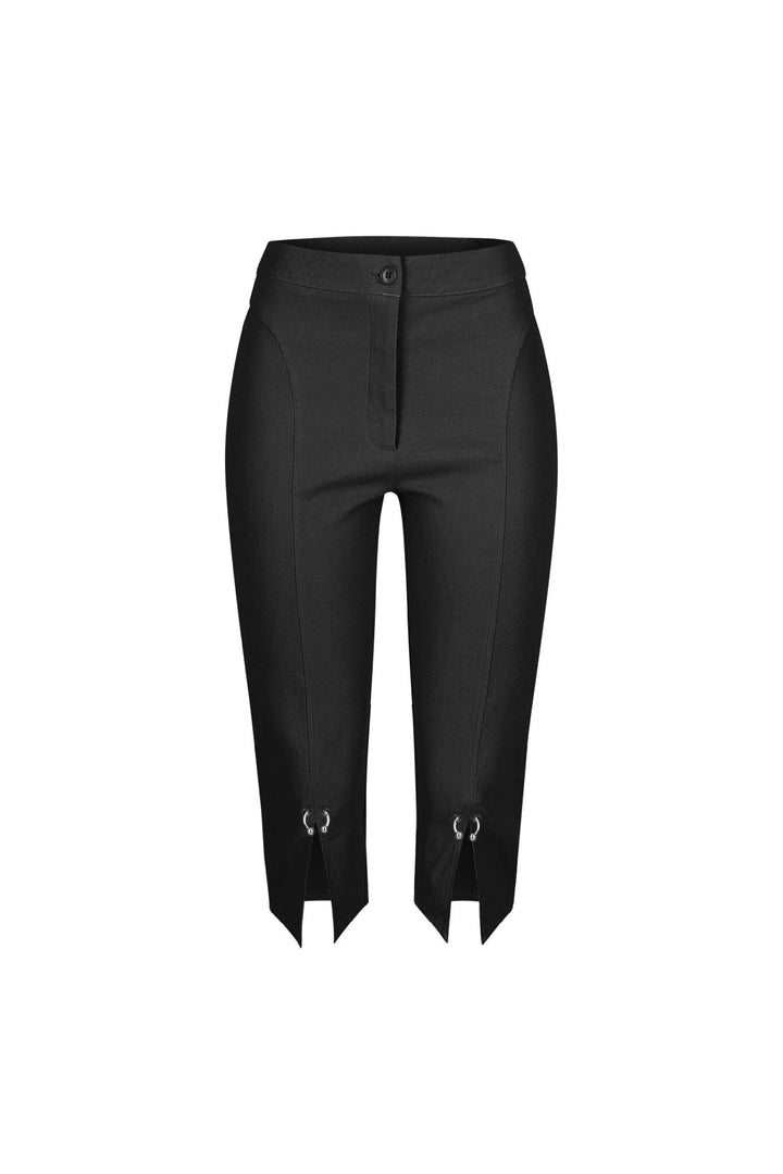 EDGE — black zip-slit capri pants, front view flat lay