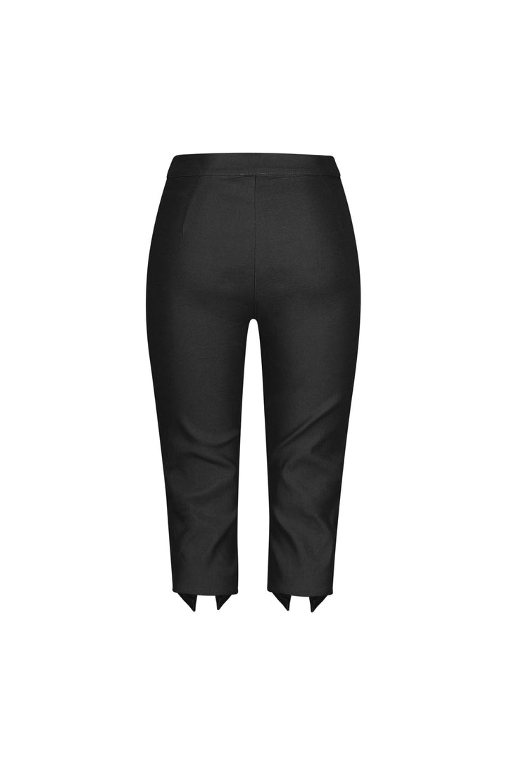 EDGE — black zip-slit capri pants, back view flat lay