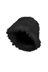 EDGE — black faux fur bucket hat, side view flat lay