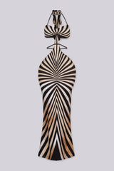 Black combo optical illusion cutout halter maxi dress