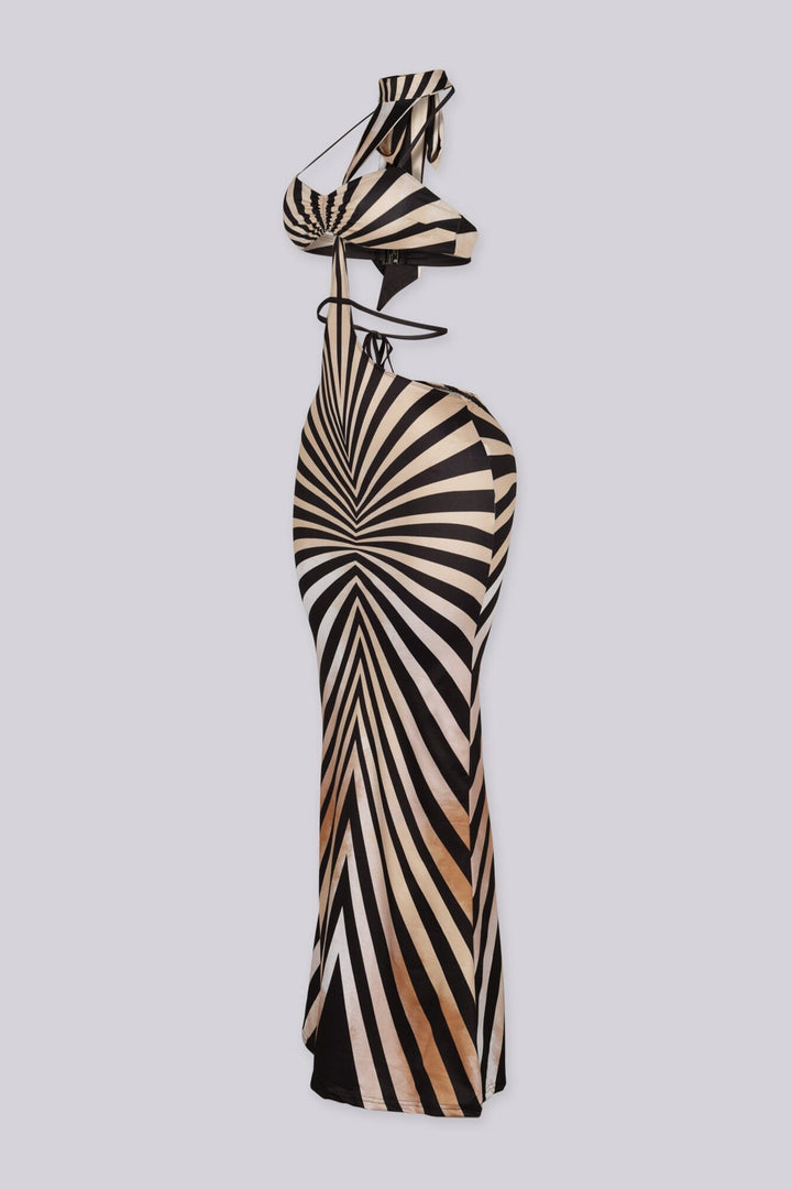 Black combo optical illusion cutout halter maxi dress