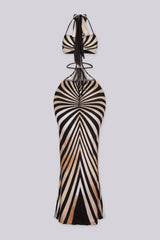 Black combo optical illusion cutout halter maxi dress