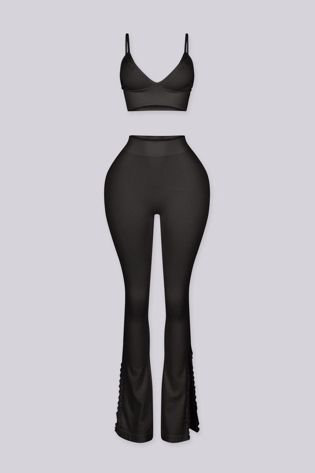 EDGE — black tank and flare pants set, front view flat lay