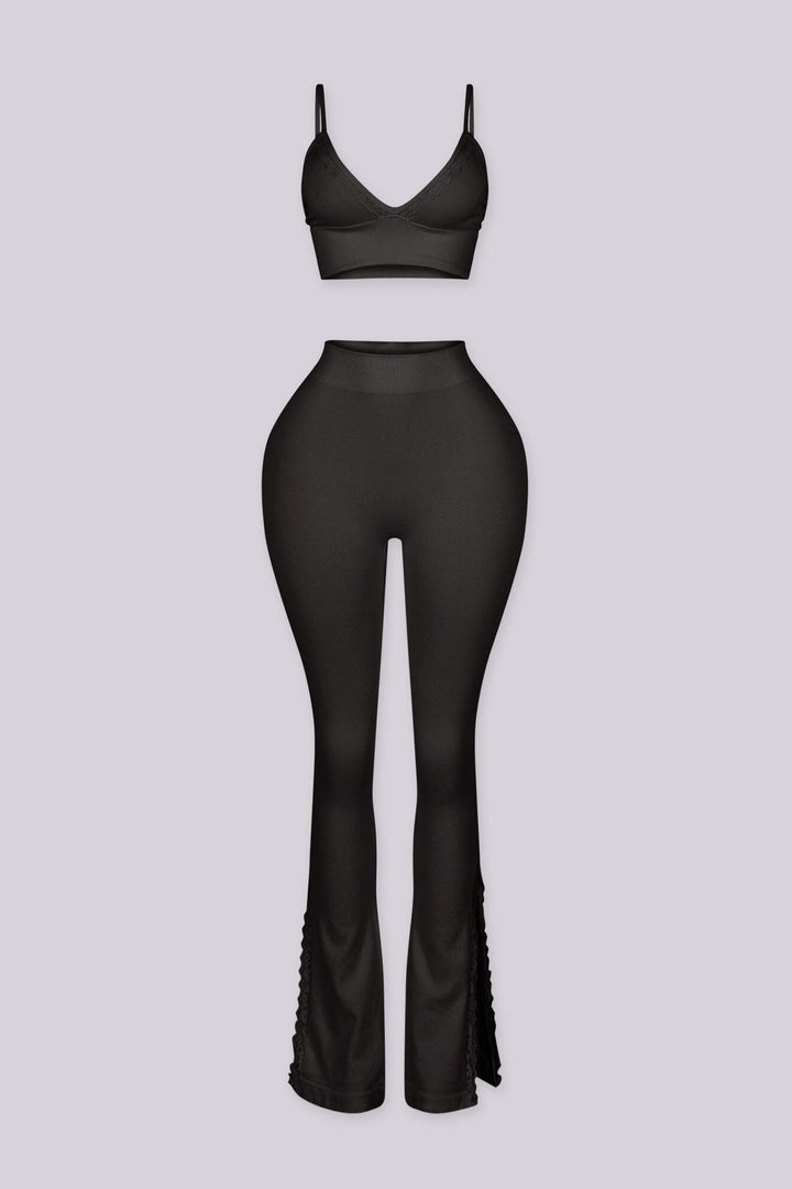 EDGE — black tank and flare pants set, front view flat lay