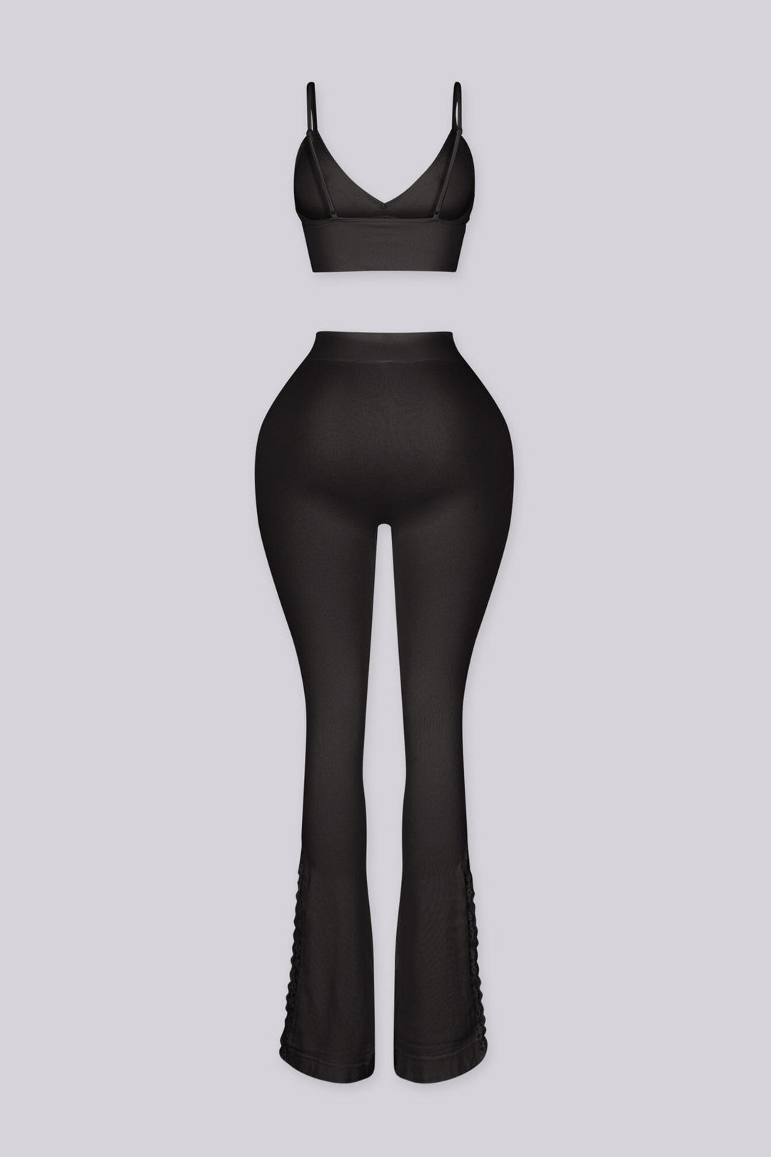 EDGE — black tank and flare pants set, back view flat lay