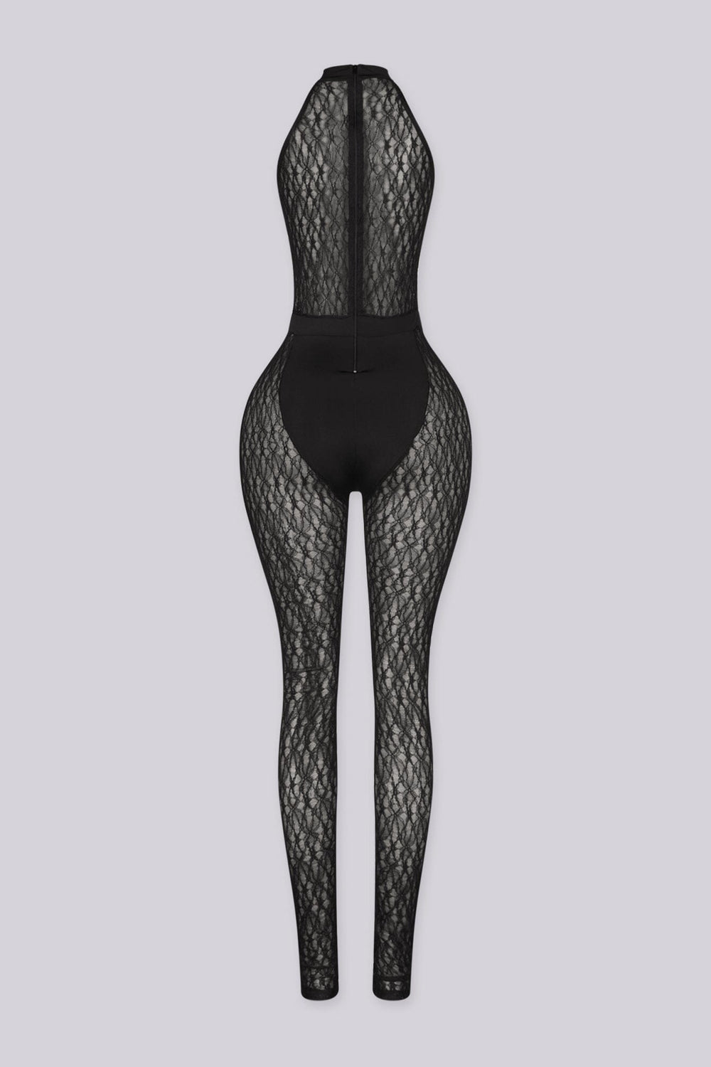 Harness design with O ring hardware detail in the center, Finished with long and straight leg lace pants