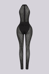 Harness design with O ring hardware detail in the center, Finished with long and straight leg lace pants