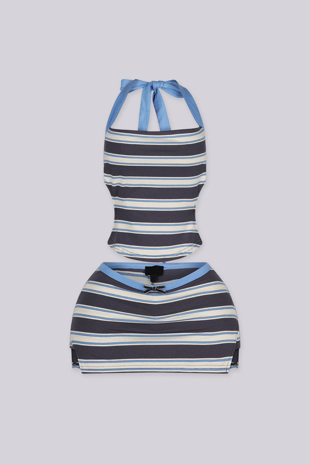 Square neckline crop top with halter neck tie and open back double tie closure