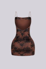 EDGEBYKS - Floral jacquard mini dress with a soft cowl neckline, back view