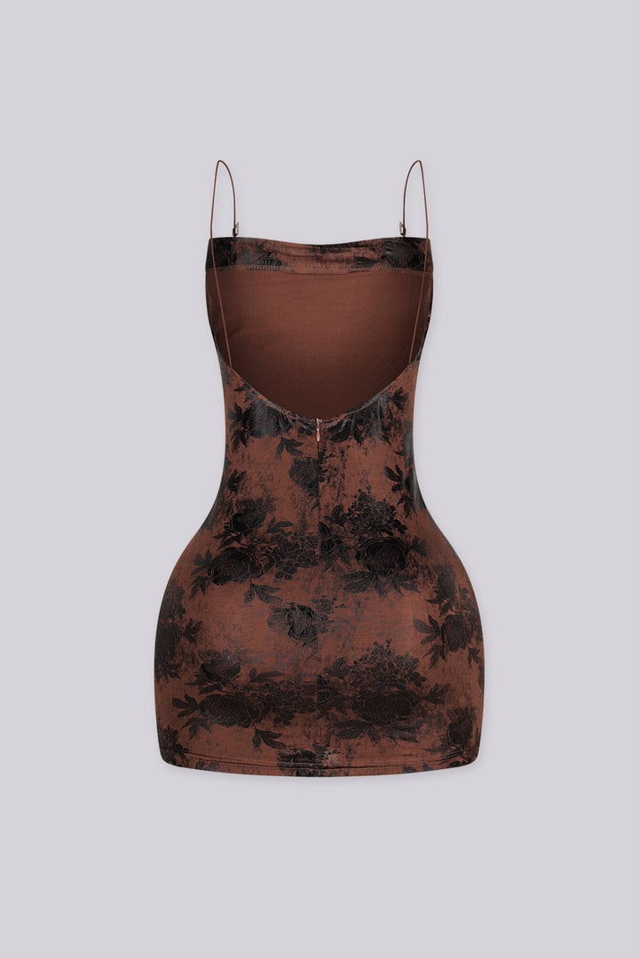 EDGEBYKS - Floral jacquard mini dress with a soft cowl neckline, back view