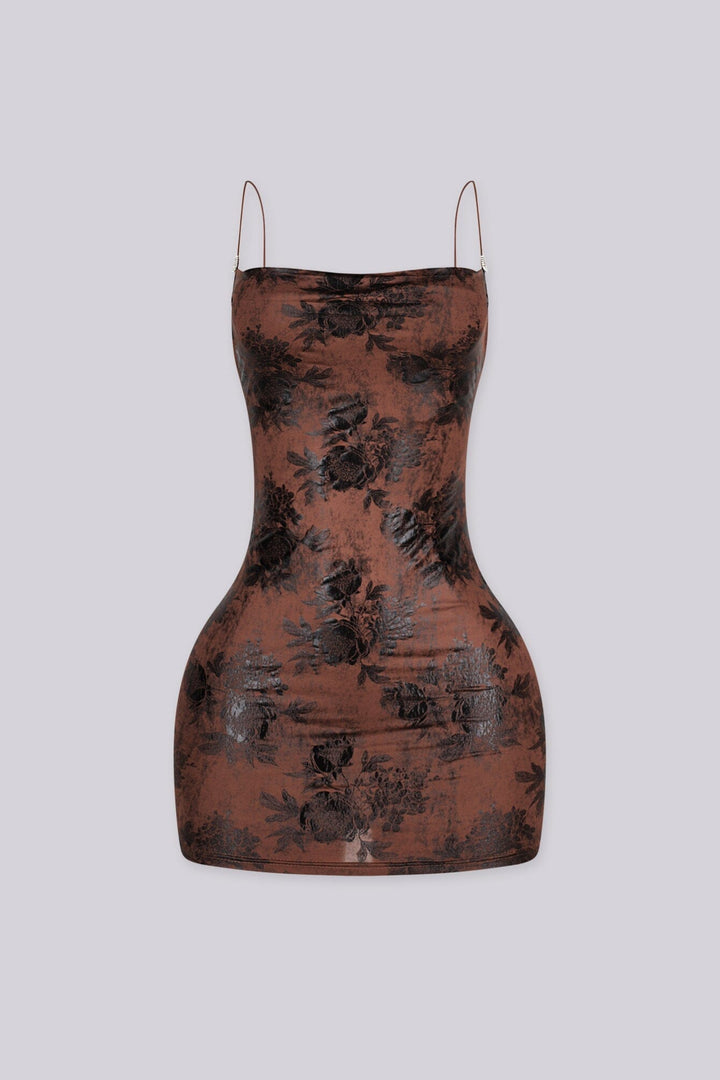 EDGEBYKS - Floral jacquard mini dress with a soft cowl neckline, front view