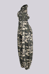 EDGEBYKS - Camo print jogger jumpsuit with a button front closure and open back design, side view