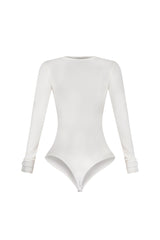 Fitted long sleeve bodysuit featuring intricate multi cutout detail at front