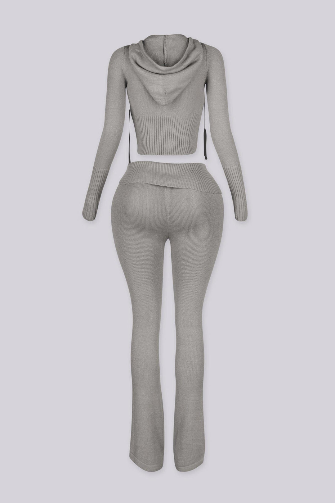 Cropped zip up knit hoodie with a drawstring hood featuring elongated slim sleeves and waist