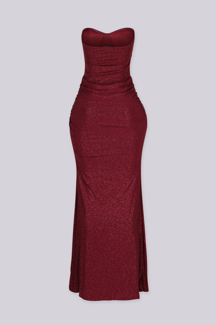 Calliope Glitter Ruched Sweetheart Maxi Dress