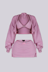 Ribbed striped bolero hoodie with long sleeves and a front zip fastening