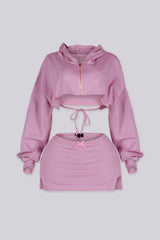 Ribbed striped bolero hoodie with long sleeves and a front zip fastening