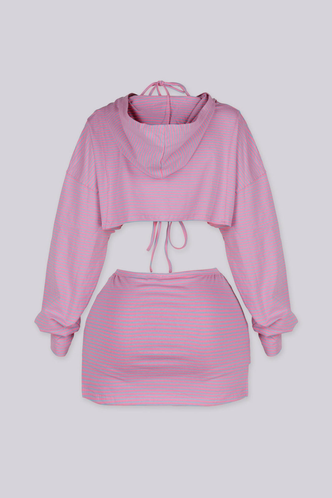 Ribbed striped bolero hoodie with long sleeves and a front zip fastening