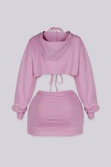 Ribbed striped bolero hoodie with long sleeves and a front zip fastening