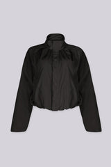 Lightweight cropped bomber jacket with stand collar and gathered shoulder detail