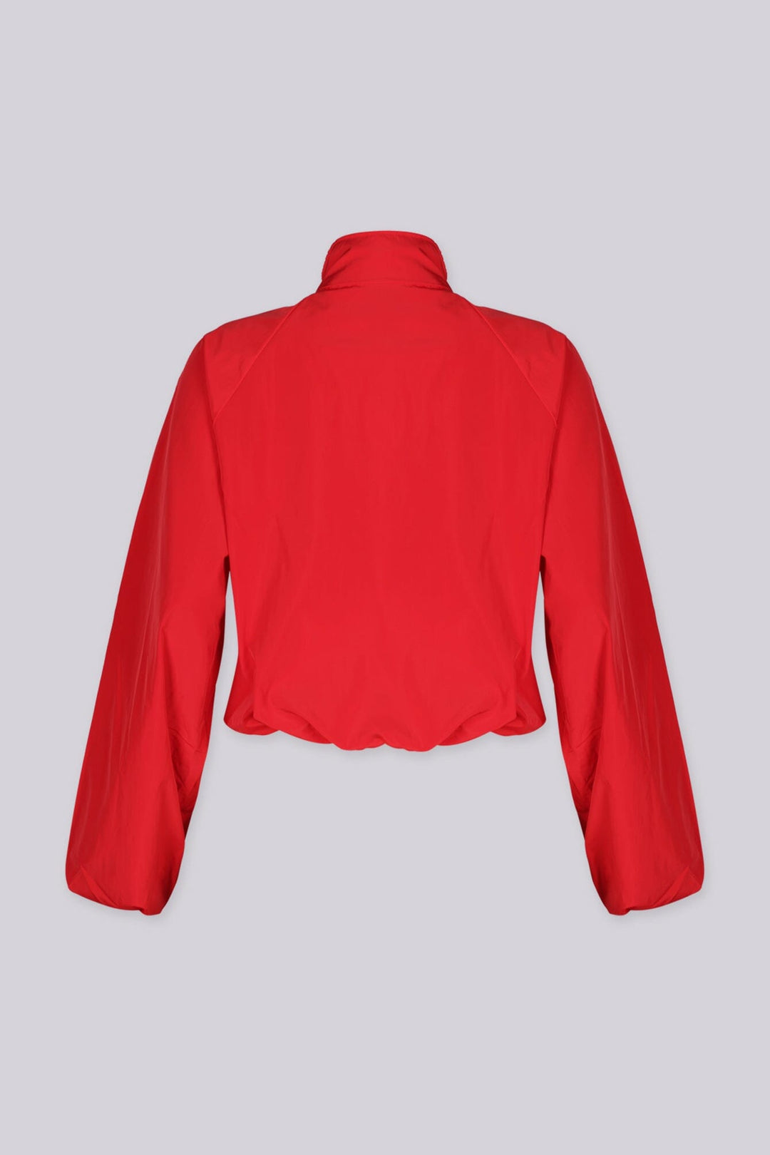 Lightweight cropped bomber jacket with stand collar and gathered shoulder detail