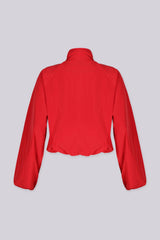 Lightweight cropped bomber jacket with stand collar and gathered shoulder detail