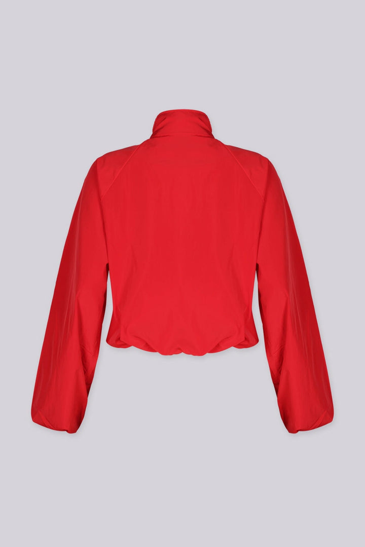 Lightweight cropped bomber jacket with stand collar and gathered shoulder detail