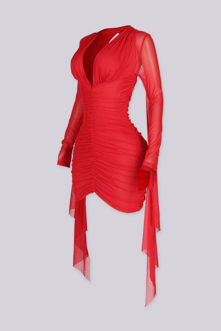 Catch Me Ruched Mesh Mini Dress