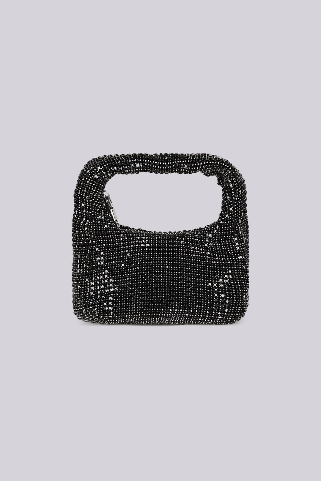 EDGE — black rhinestone-beaded mini hobo clutch, front view flat lay