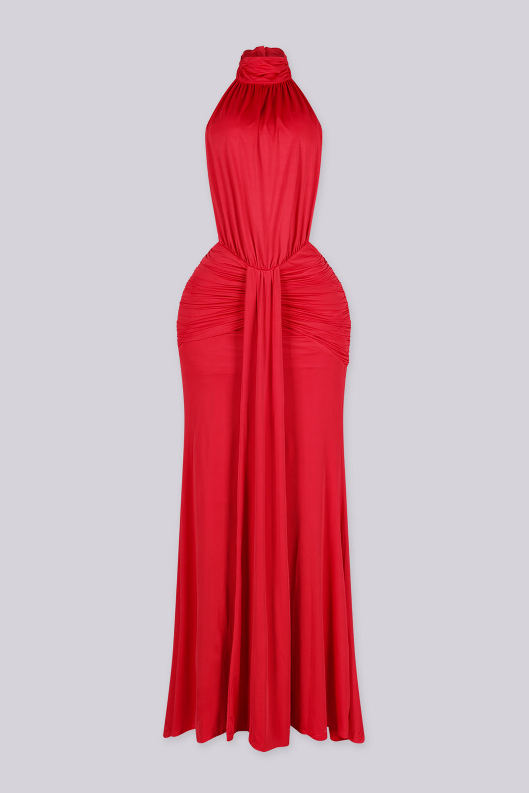 Halter neckline maxi dress featuring open cutout sides at the waist