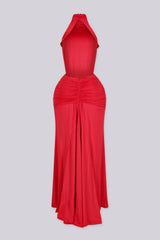 Halter neckline maxi dress featuring open cutout sides at the waist