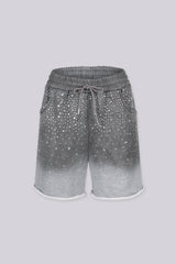 Casual Drawstring Baggy Bermuda Shorts featuring Rhinestone Embellishments
