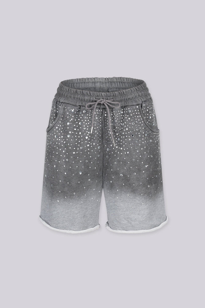 Casual Drawstring Baggy Bermuda Shorts featuring Rhinestone Embellishments