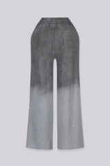 High waist denim fleece pants featuring rhinestone embellished details