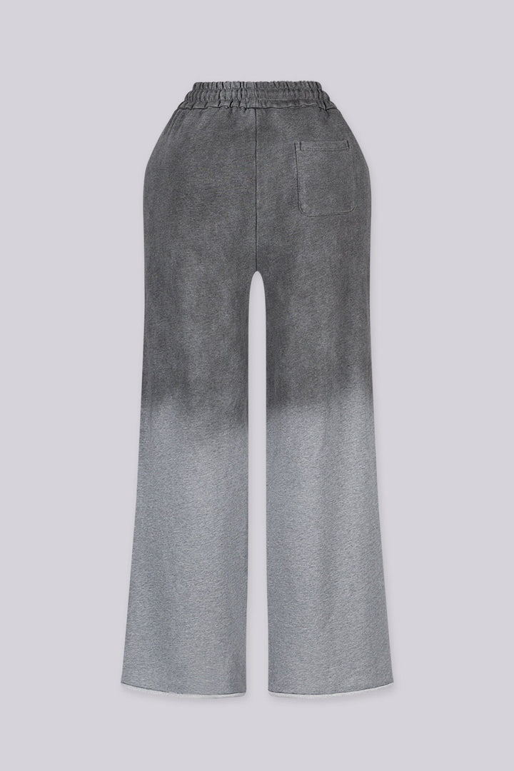 High waist denim fleece pants featuring rhinestone embellished details