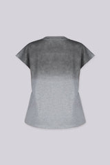 Relaxed boxy fit crew neck top featuring all over rhinestone embellishments