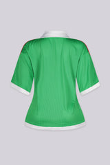 Athletic mesh jersey featuring "MEXICO" V-neck paired with white polo-style collar