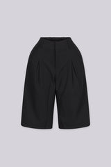 Pleated wide leg high waisted fit bermuda shorts