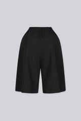 Pleated wide leg high waisted fit bermuda shorts
