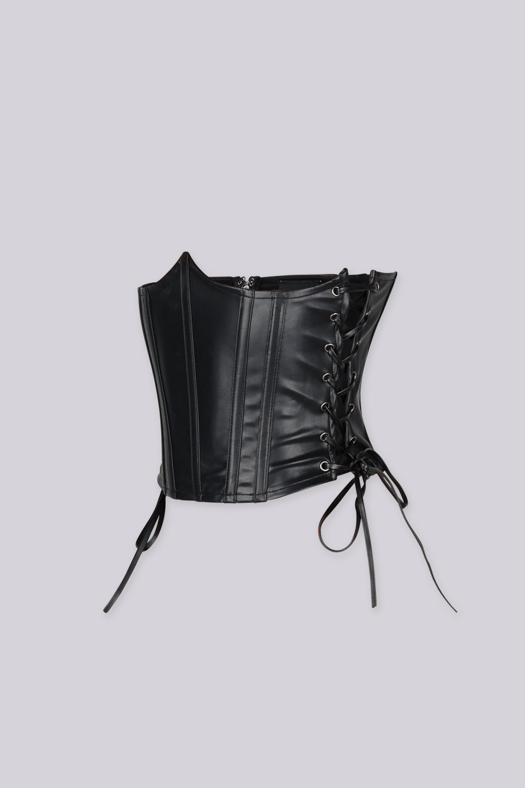 Faux leather structured corset belt with vertical boning seams shape and define through the waist