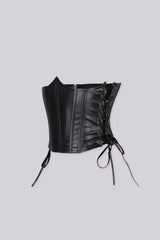 Faux leather structured corset belt with vertical boning seams shape and define through the waist