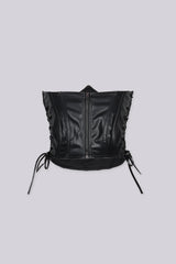 Faux leather structured corset belt with vertical boning seams shape and define through the waist