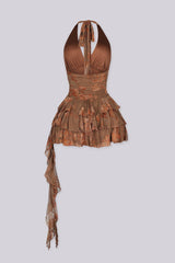Corinne Floral Mesh Halter Mini Dress
