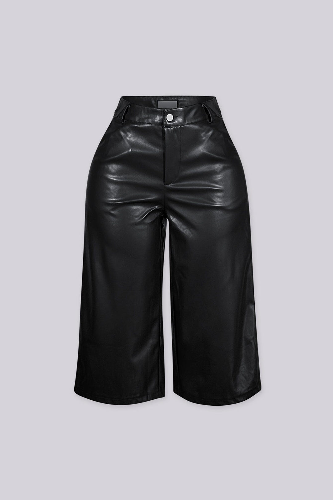 Faux leather high waist wide leg culotte pants with belt loops and front pockets