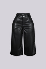 Faux leather high waist wide leg culotte pants with belt loops and front pockets