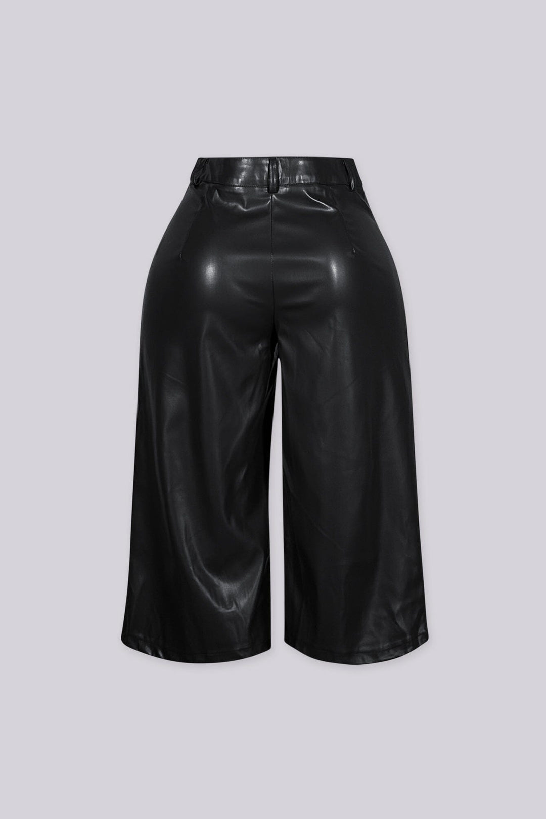 Faux leather high waist wide leg culotte pants with belt loops and front pockets
