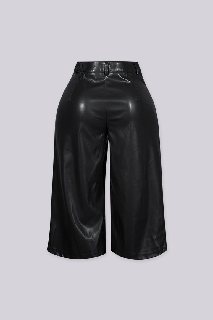 Faux leather high waist wide leg culotte pants with belt loops and front pockets