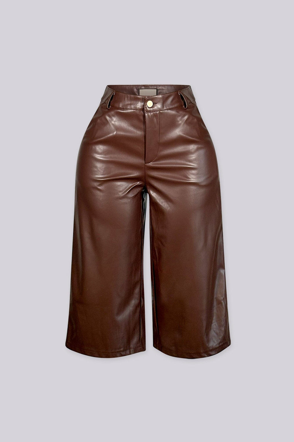 Faux leather high waist wide leg culotte pants with belt loops and front pockets