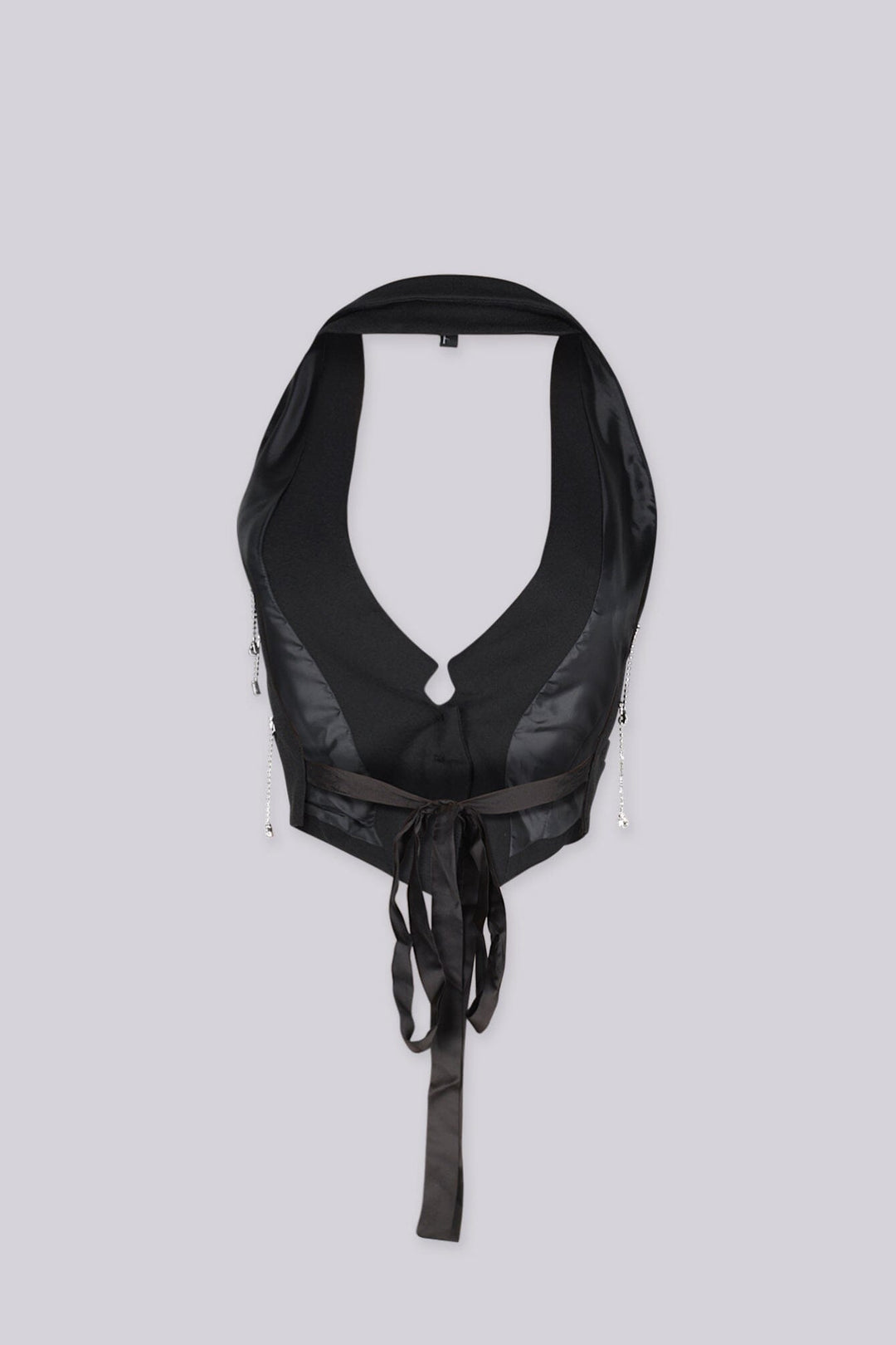 Halter vest top featuring cascading rhinestone and teardrop crystal embellishments