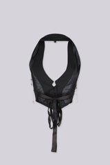 Halter vest top featuring cascading rhinestone and teardrop crystal embellishments